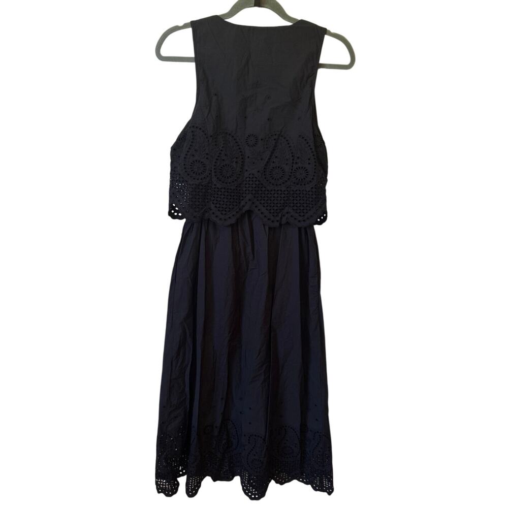 CLEOBELLA Julie Organic Cotton Poplin Lace Midi Dress Sz Small Black Eyelet Boho - Picture 8 of 12